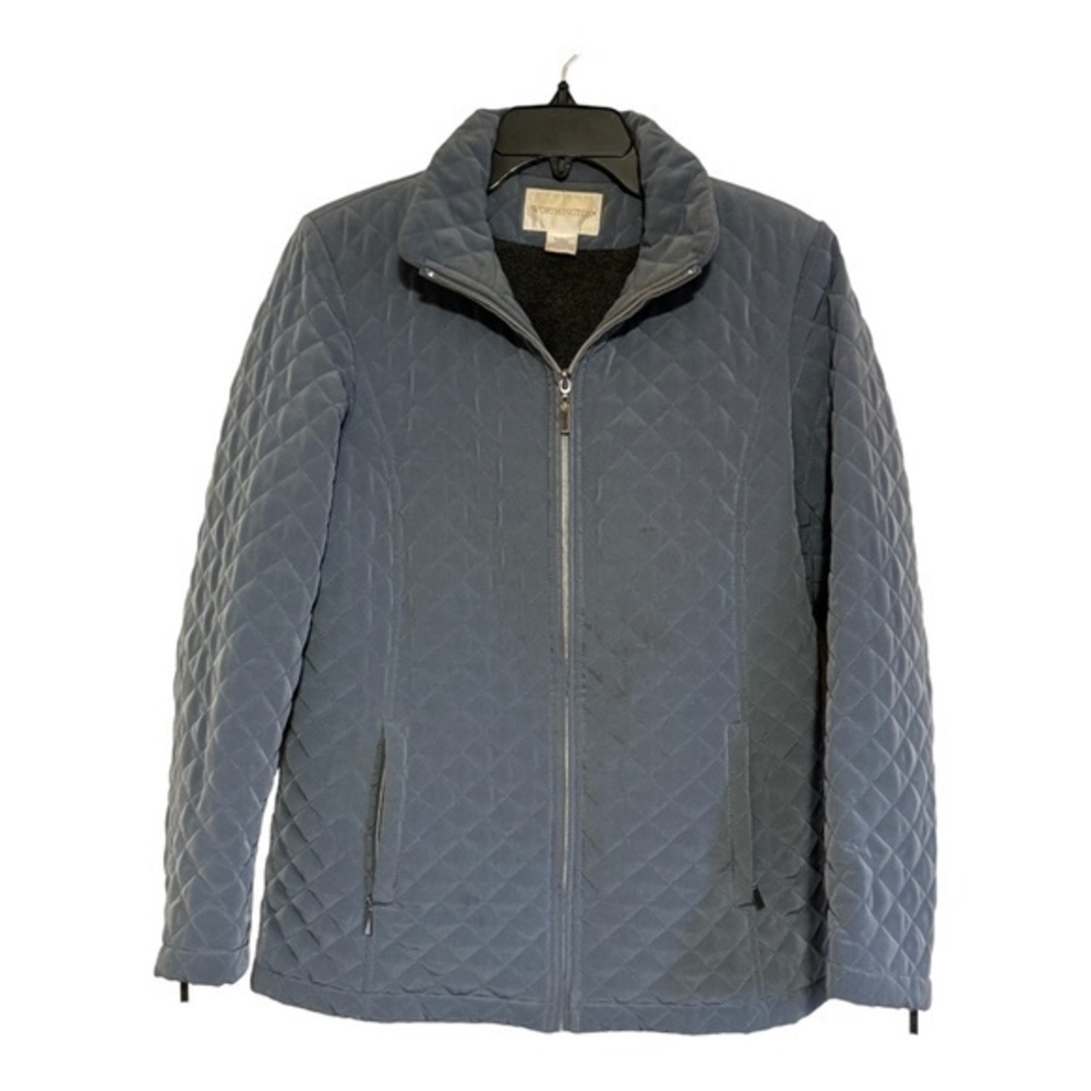 Worthington Womens Quilted Chore Coat Blue Full Zip Size Small